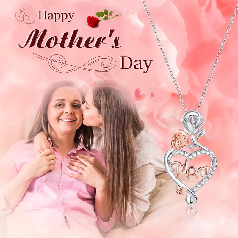 Heart Rose Necklace for Mom - Mother's Day Jewelry Gift