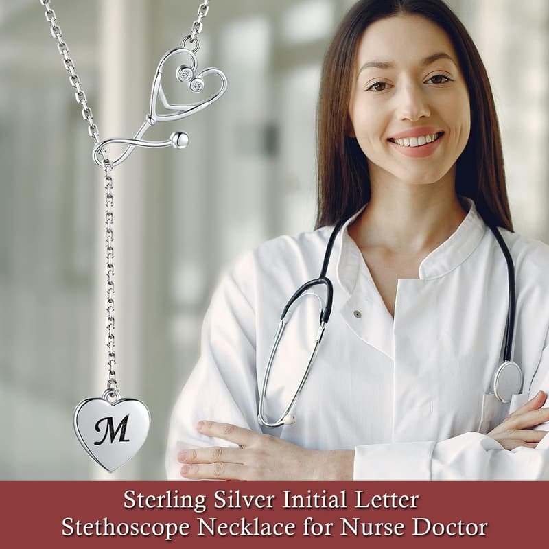 Nurse Stethoscope Necklace - 925 Sterling Silver Gift for Women