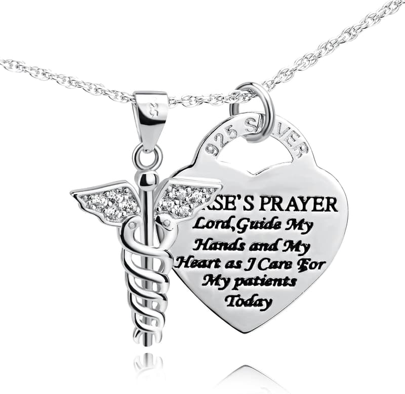 Nursing Themed 925 Sterling Silver Caduceus Pendant Necklace