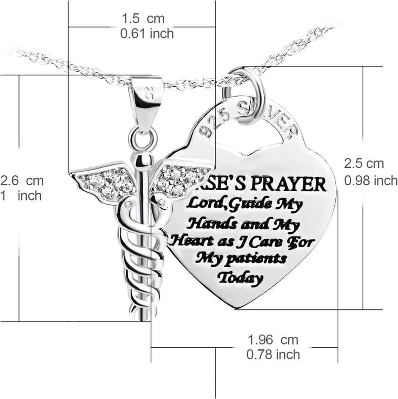 Nursing Themed 925 Sterling Silver Caduceus Pendant Necklace