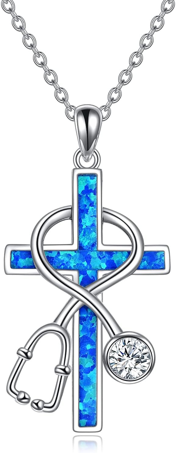 Nursing Theme Sterling Silver Stethoscope Necklace for Women