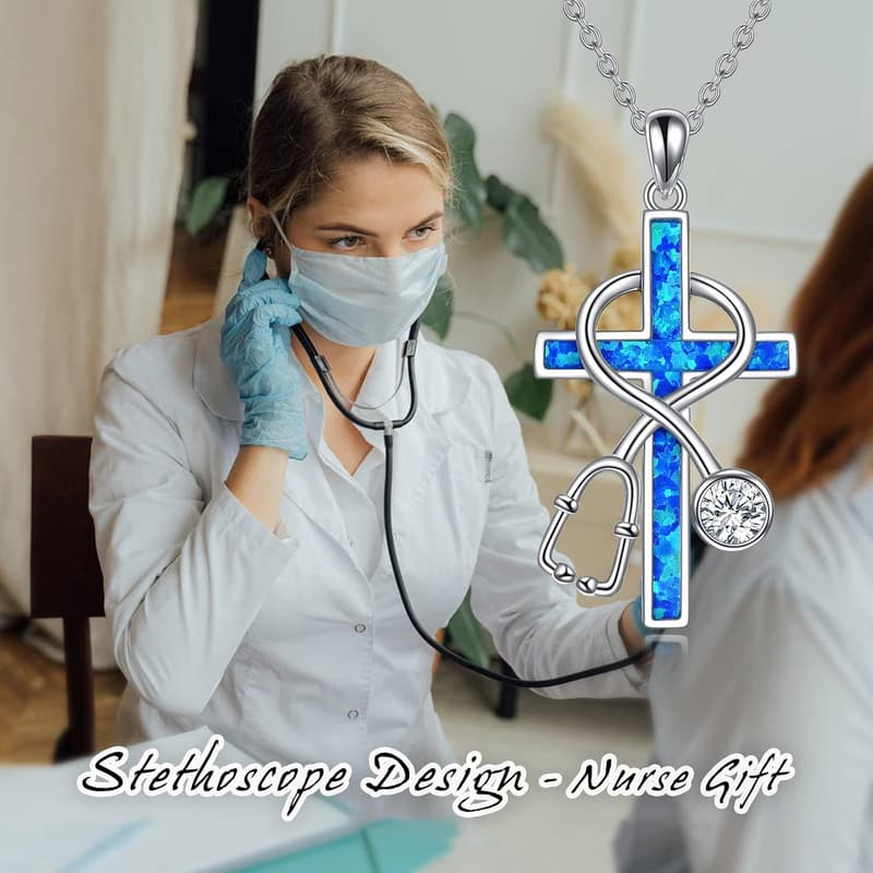 Nursing Theme Sterling Silver Stethoscope Necklace for Women