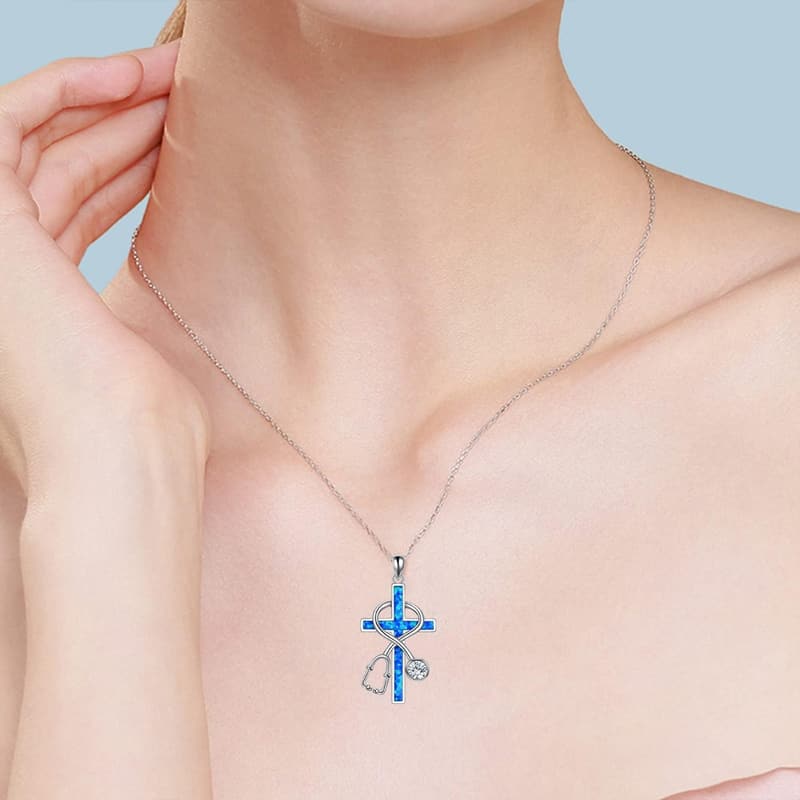 Nursing Theme Sterling Silver Stethoscope Necklace for Women