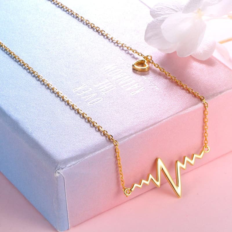 Heartbeat Necklace - 925 Sterling Silver EKG Love Gift for Women