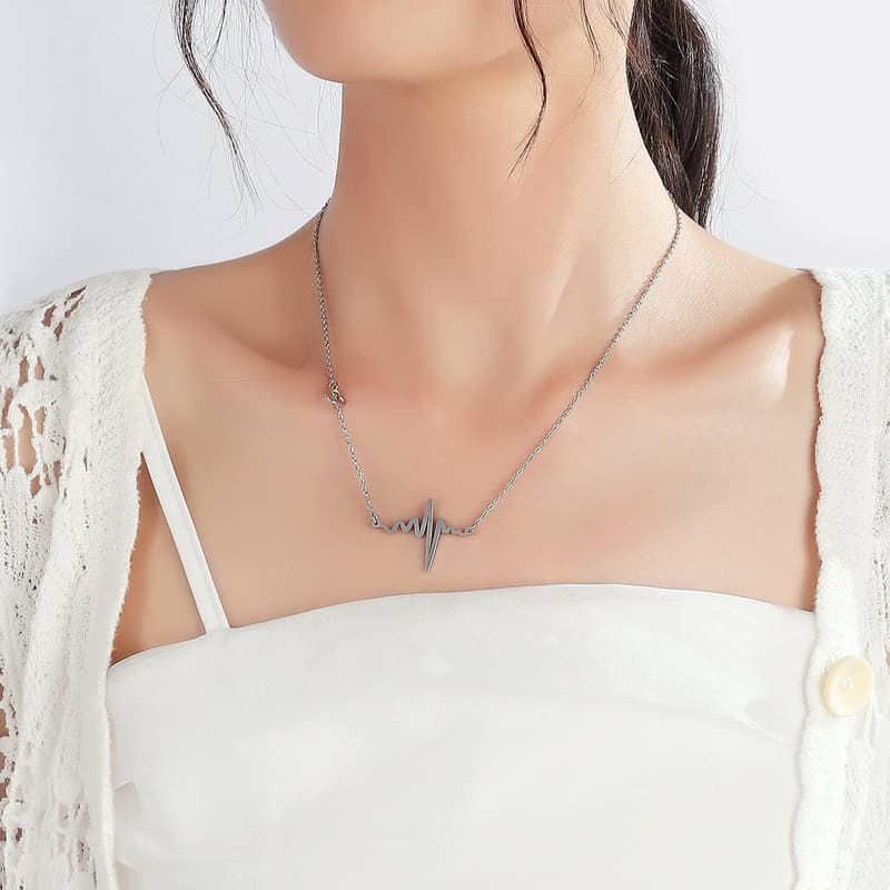Heartbeat Necklace for Women - Stainless Steel Electrocardiogram Pendant