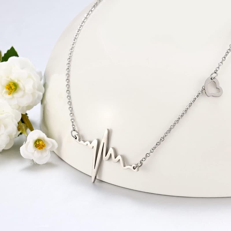 Heartbeat Necklace for Women - Stainless Steel Electrocardiogram Pendant