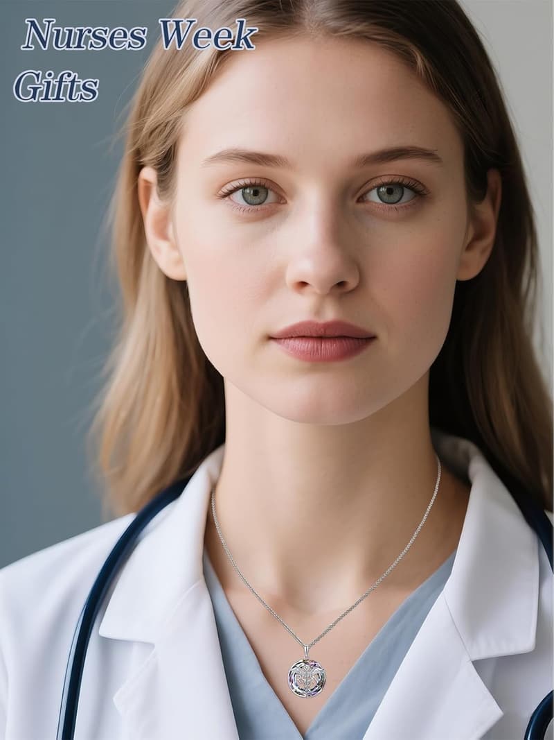 Nurse Pendant Necklace with Caduceus and Angel Wings, Sterling Silver