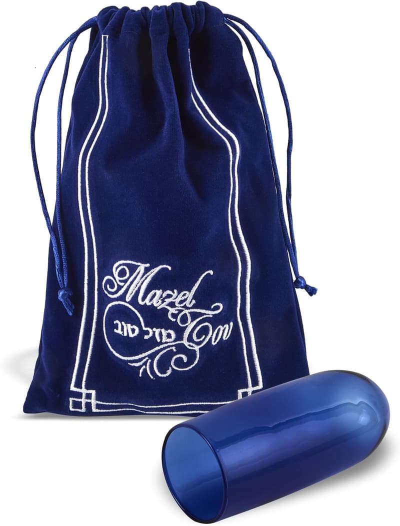 Jewish Wedding Breaking Glass Kit in Navy Velvet Bag - Mazel Tov