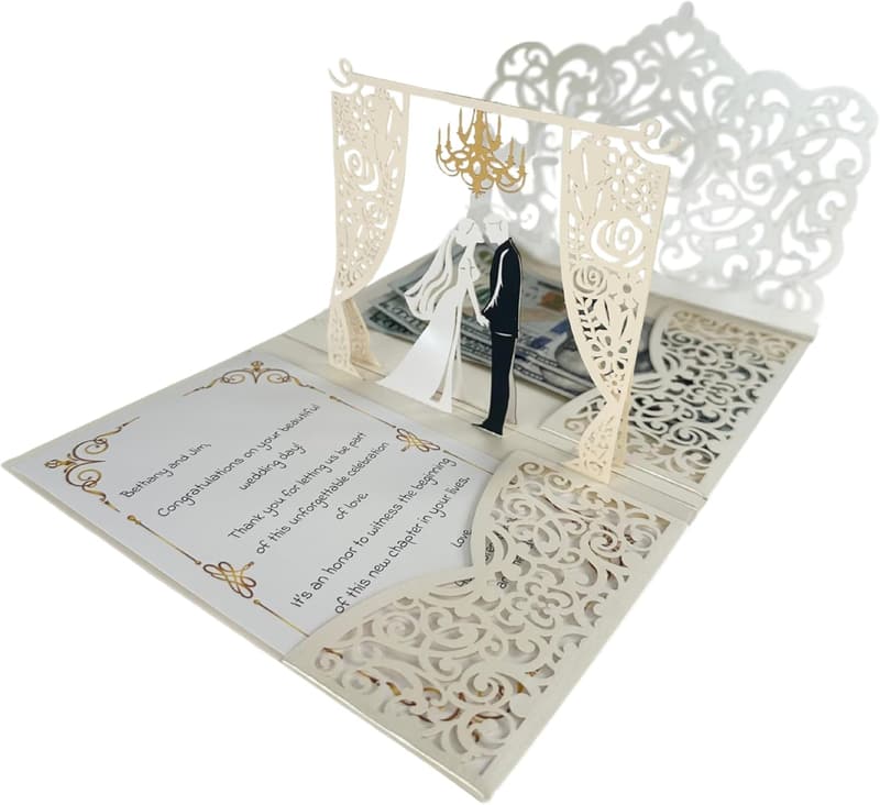 Elegant Pop-Up Wedding Card with Money Holder for Newlyweds