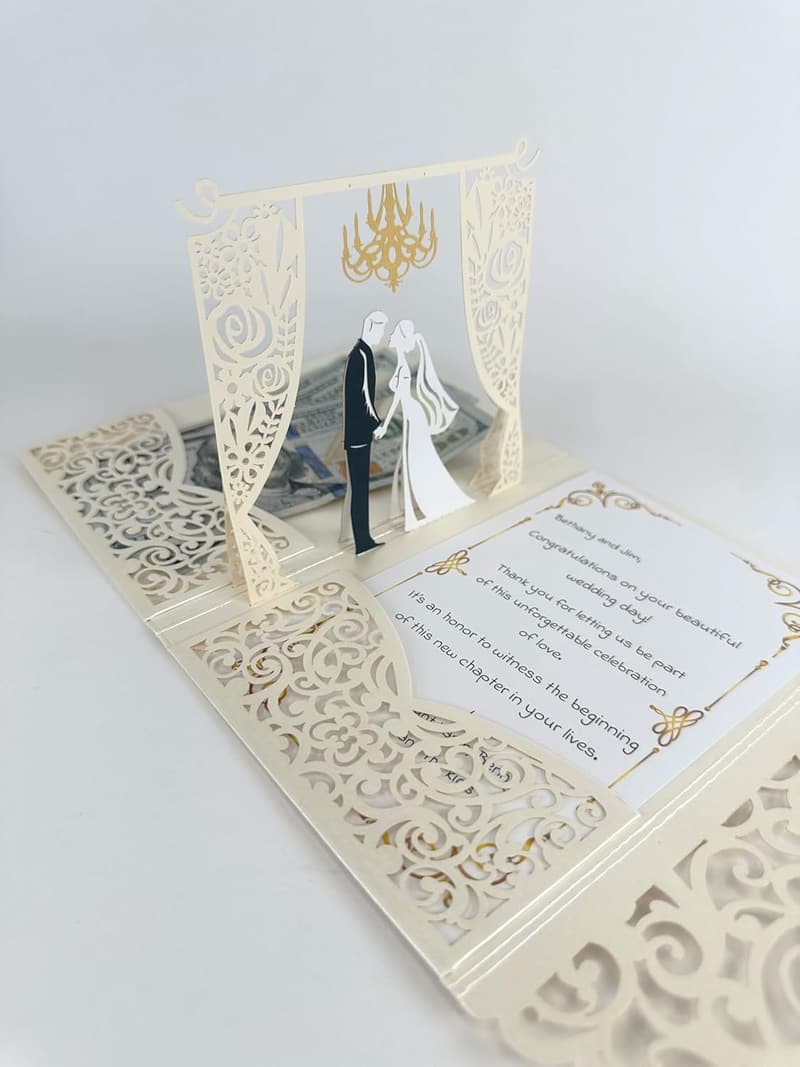 Elegant Pop-Up Wedding Card with Money Holder for Newlyweds