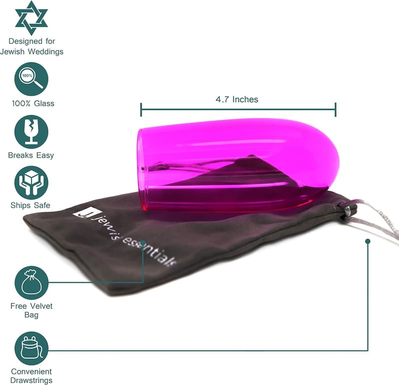 Jewish Wedding Breaking Glass Set in Velvet Bag (Pink)