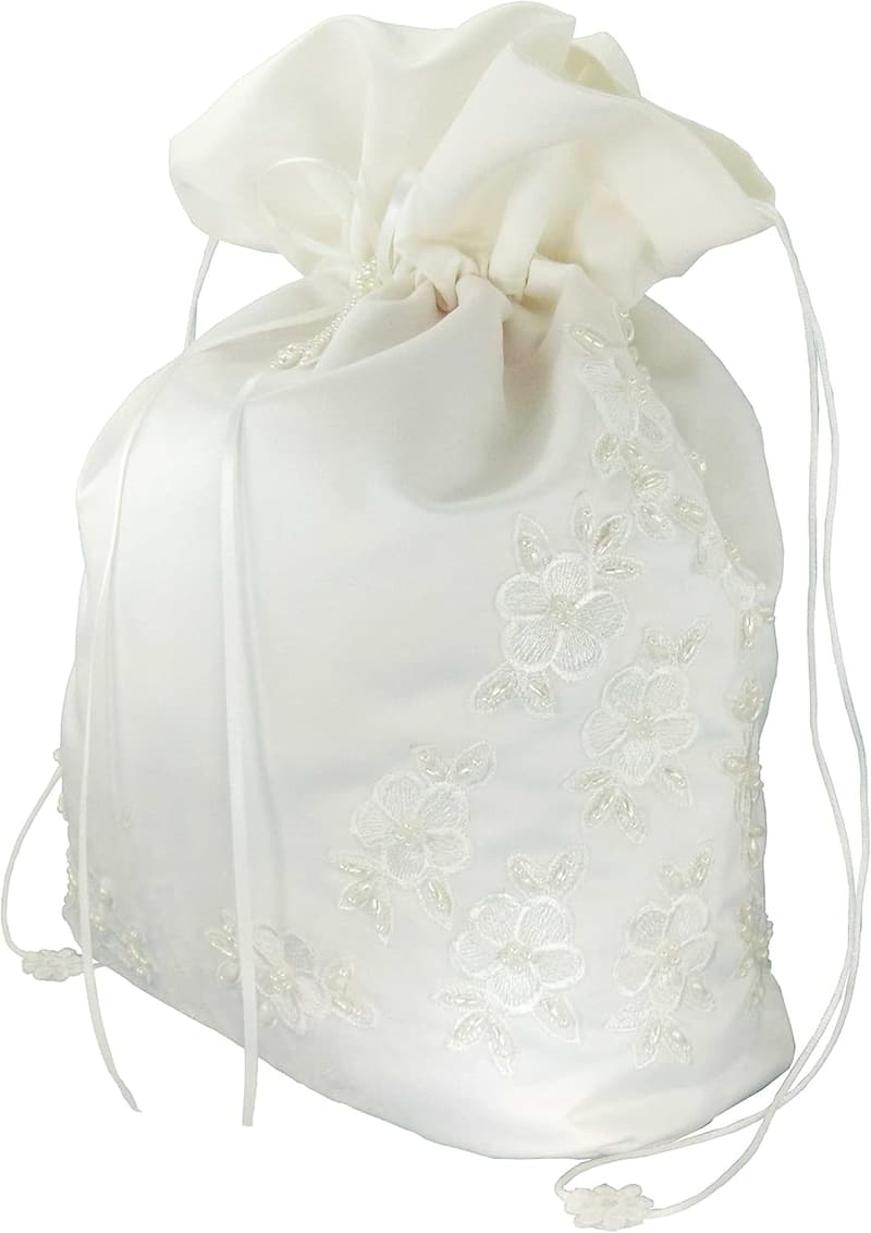 LARGE Satin Bridal Money Bag with Pearl Lace for Weddings