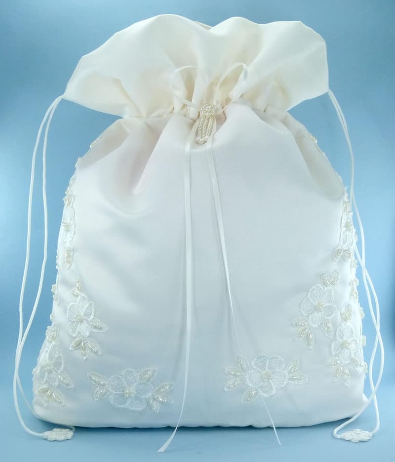 LARGE Satin Bridal Money Bag with Pearl Lace for Weddings