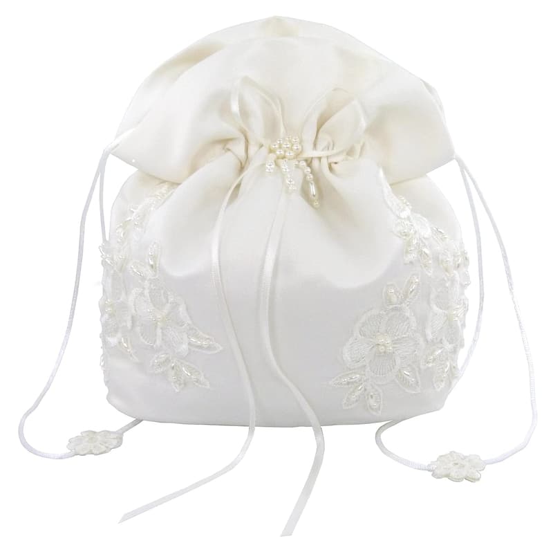 Ivory Satin Bridal Purse with Pearl-Embellished Lace