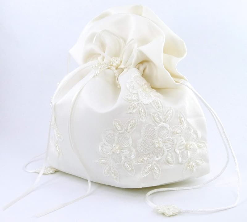 Ivory Satin Bridal Purse with Pearl-Embellished Lace