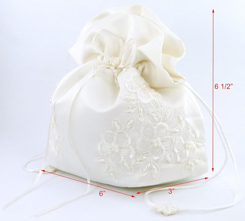 Ivory Satin Bridal Purse with Pearl-Embellished Lace