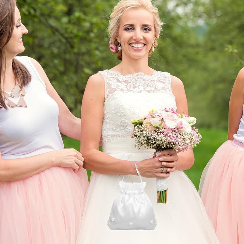 Bridal Shower Satin Money Bag with Pearl Decoration