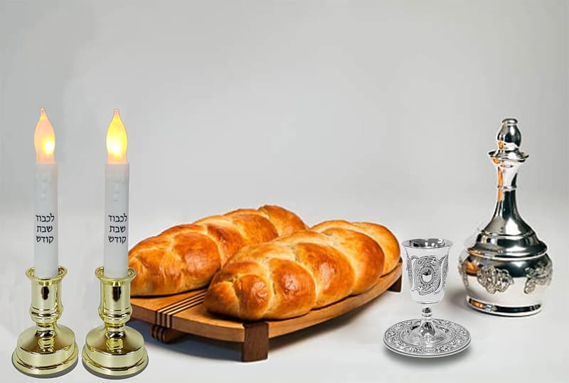 Shabbat Tall Kiddush Cup and Tray - Premium Silver Plated Goblet