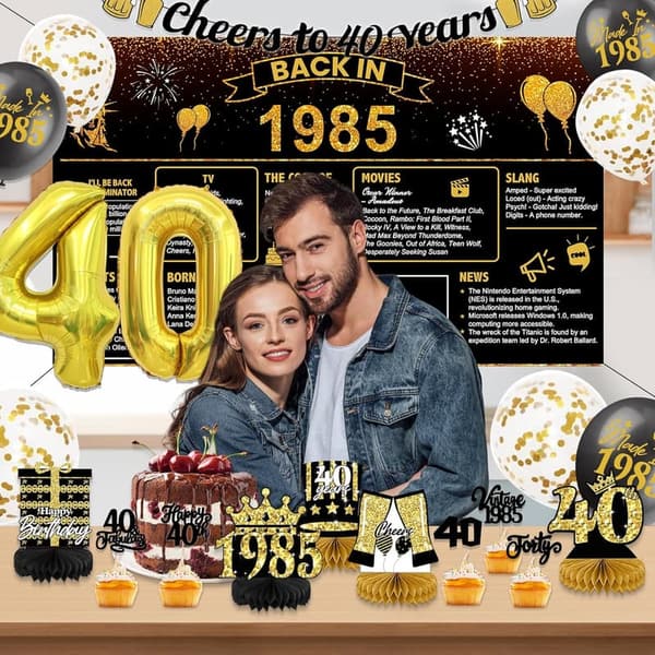 40th Birthday Decorations for Men, 1985 Backdrop & Banner