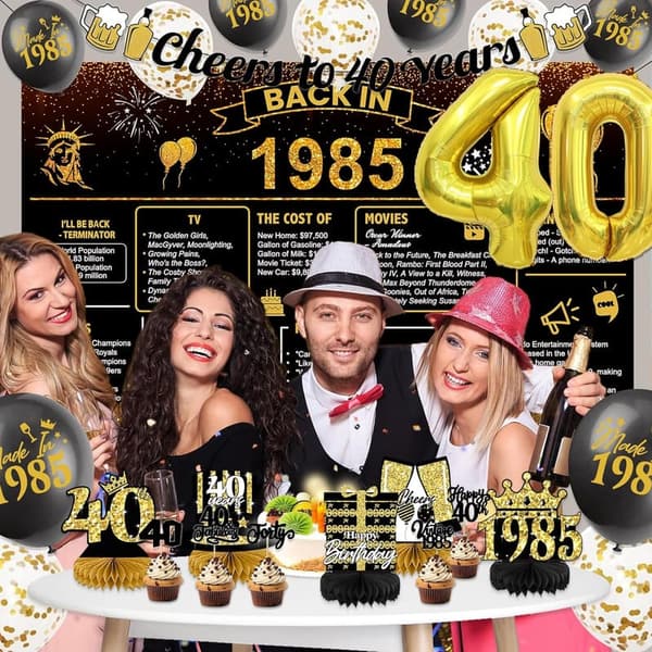 40th Birthday Decorations for Men, 1985 Backdrop & Banner