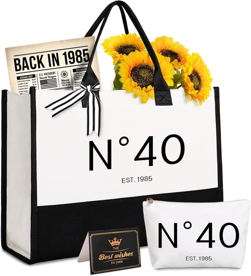 40th Birthday Gift Set for Women - Tote, Cosmetic Bag & Poster