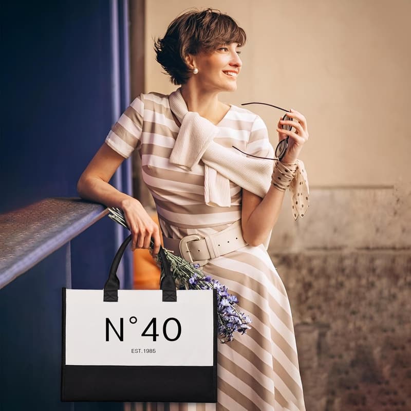40th Birthday Gift Set for Women - Tote, Cosmetic Bag & Poster
