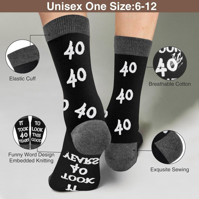 40th-60th Birthday Black Cotton Socks for Men