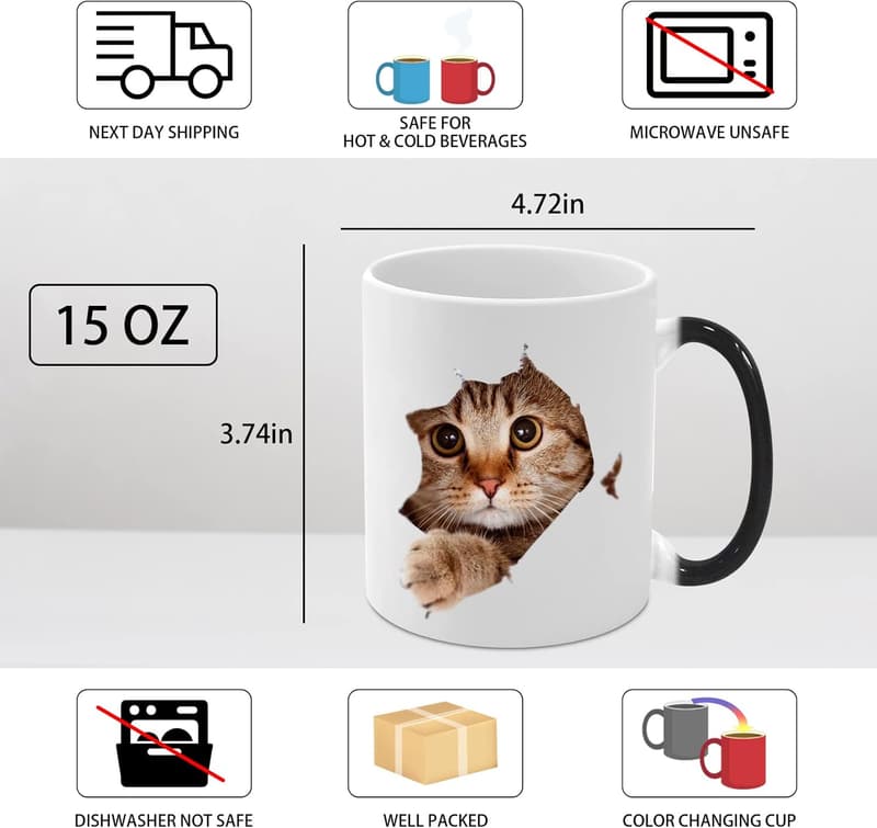 Heat Sensitive Cat Mug - 11 oz Color Changing Coffee Cup