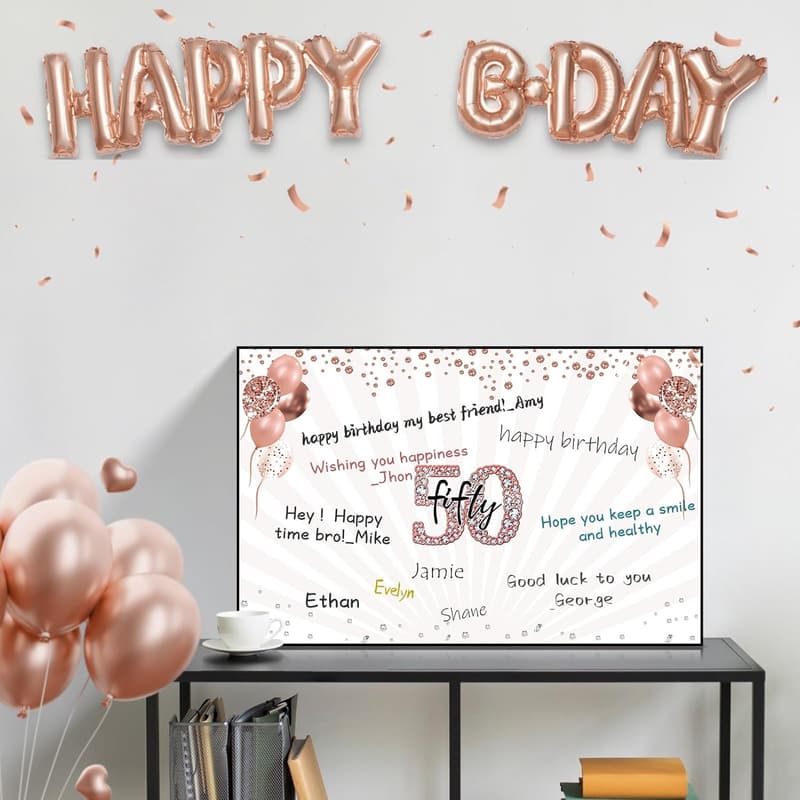 50th Birthday Jumbo Card for Women with Envelope - Black Rose Gold