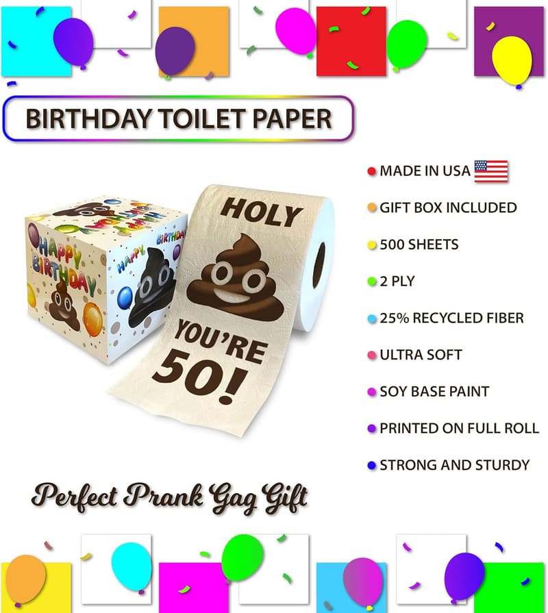 50th Birthday Funny Toilet Paper Gift - Novelty Prank for All