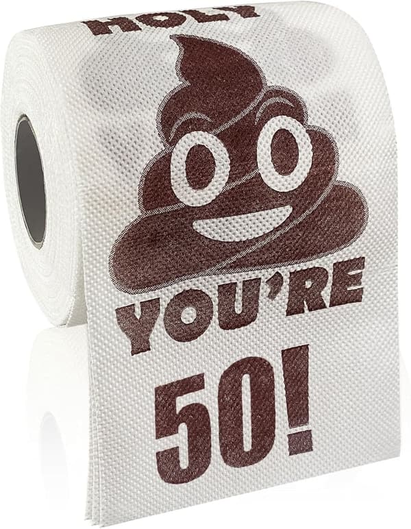 50th Birthday Gag Gift - Funny Toilet Paper Roll Decor
