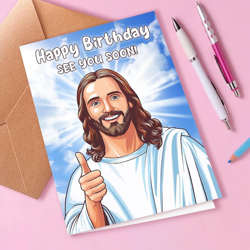 Funny Birthday Card for Men - Jesus Theme (50th-70th)