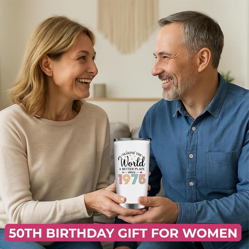 50th Birthday Tumbler Cup with Keychain for Women