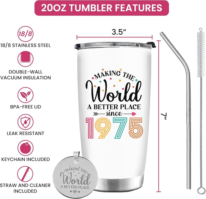 50th Birthday Tumbler Cup with Keychain for Women