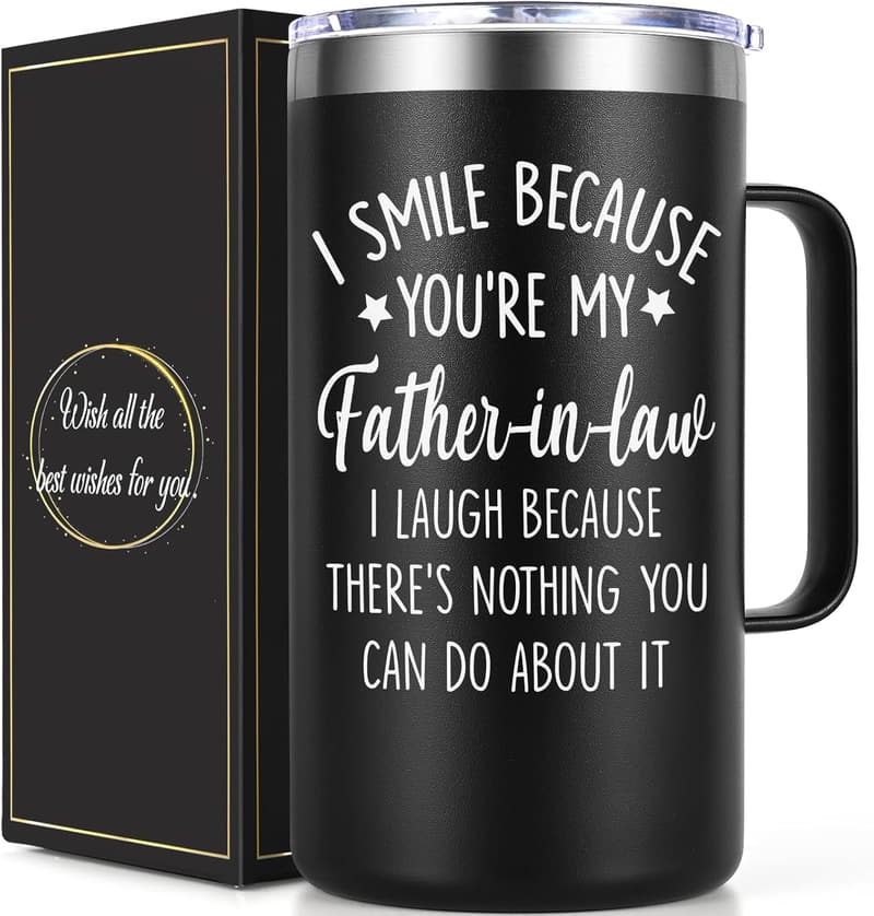 Father's Day Insulated Coffee Mug for Father-in-Law, 20 oz Black
