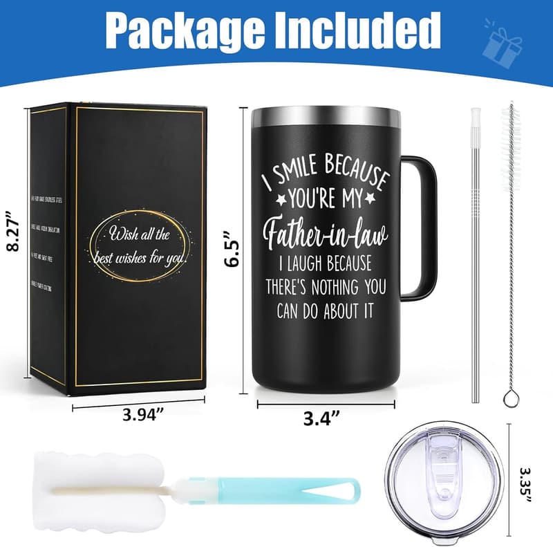 Father's Day Insulated Coffee Mug for Father-in-Law, 20 oz Black