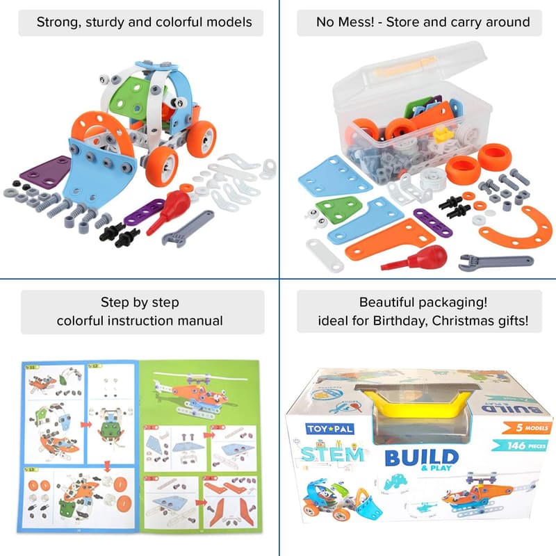 STEM Building Toy Set - 163 Pcs Engineering Gift for Ages 6-8