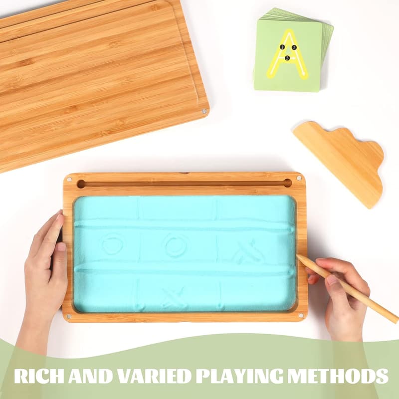 Montessori Sand Tray for Kids - Wooden Writing Tool (Blue)