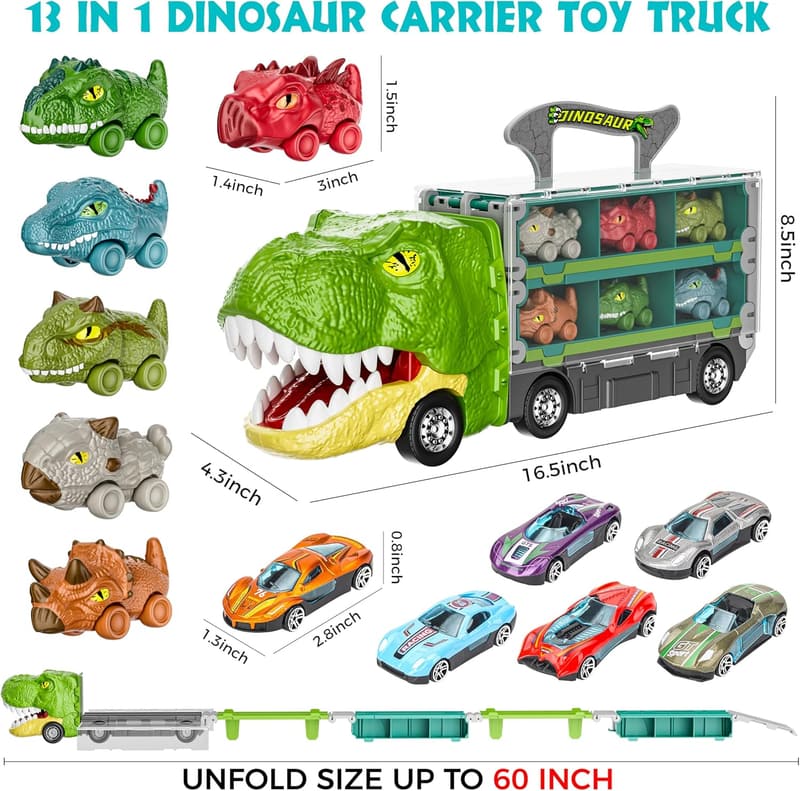 Dinosaur Truck Toy Set with Foldable Race Track for Kids