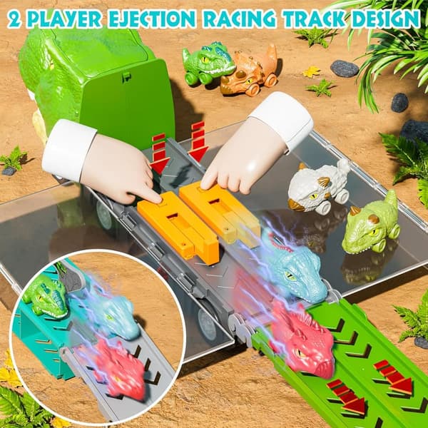 Dinosaur Truck Toy Set with Foldable Race Track for Kids