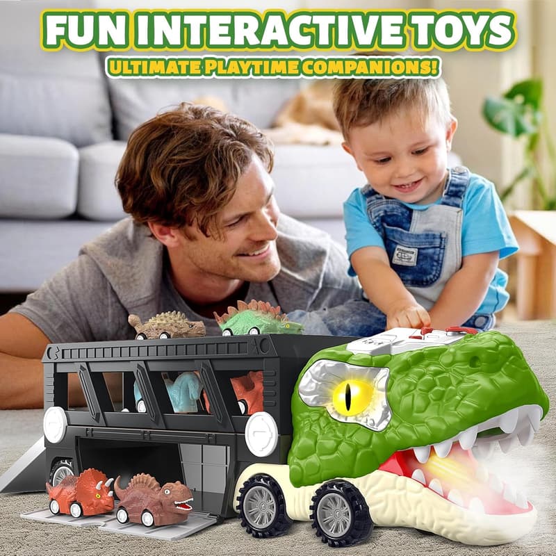 Dinosaur Transport Truck Toy Set with Cars for Kids 3-6