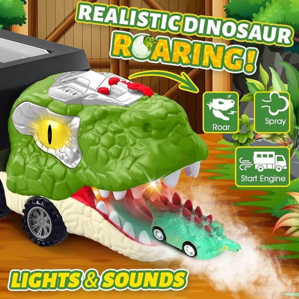 Dinosaur Transport Truck Toy Set with Cars for Kids 3-6