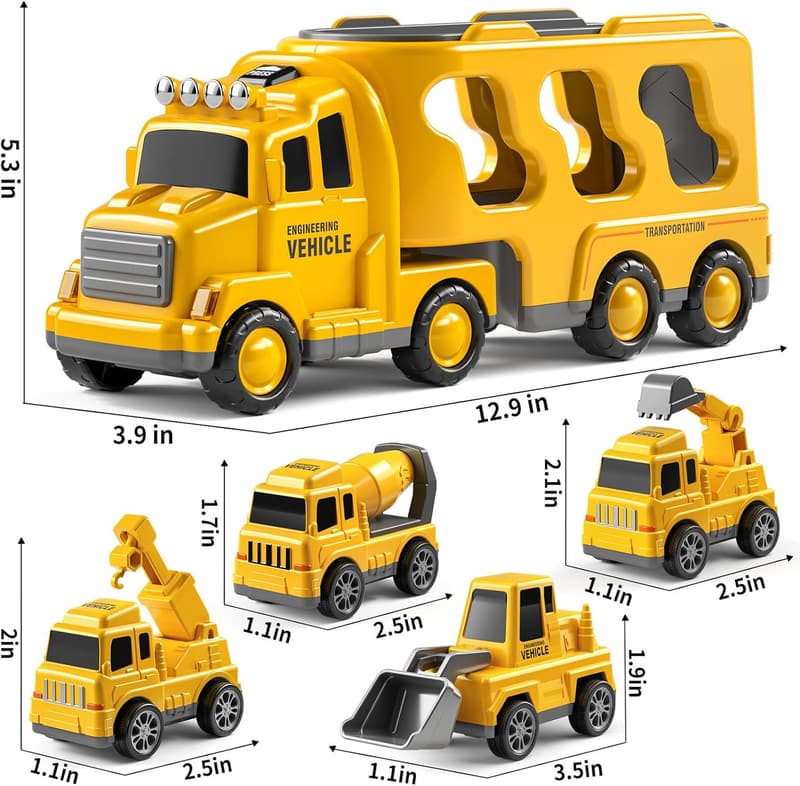 Construction Truck Set for Boys Ages 3-9