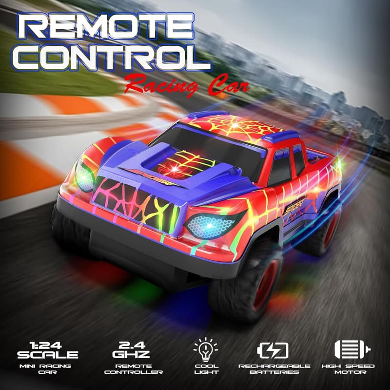 Mini RC Racing Car for Kids, Rechargeable, Cool Lights, Red