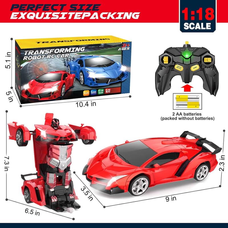 Remote Control Transforming Robot Car - Gift for Boys Ages 5-12