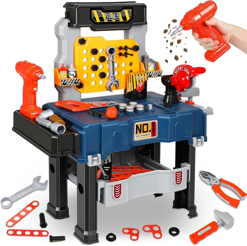 Kids Pretend Play Tool Set with Workbench - Learning Toy for Ages 3-5