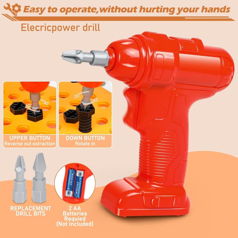 Kids Pretend Play Tool Set with Workbench - Learning Toy for Ages 3-5