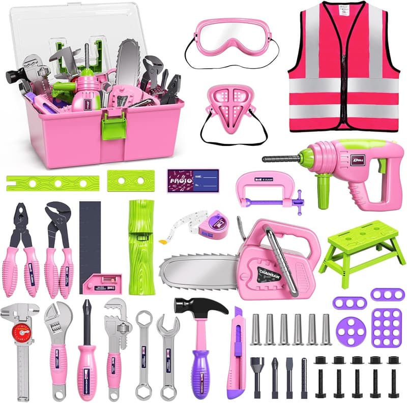 Kids Construction Tool Set with Electric Saw & Drill - 54 Pcs