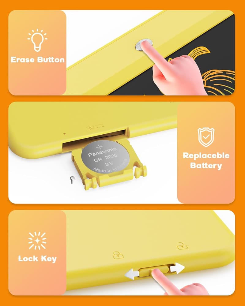 Kids' Educational 10-Inch LCD Doodle Pad - Birthday Gift (Yellow)