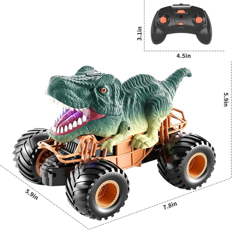 RC Dinosaur Car with Light & Sound - Birthday Gift for Kids 3-8